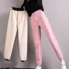 Winter Women Fleece Pants Thick Keep Warm Gym Sweatpants Casual Solid Elastic Waist Lace-up Loose Female Trousers Leggings