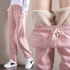 Winter Women Fleece Pants Thick Keep Warm Gym Sweatpants Casual Solid Elastic Waist Lace-up Loose Female Trousers Leggings