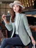 Winter Women Houndstooth Blazer Slim Plaid Long Sleeve Coat Lady Office Elegant Business Korea Style Suit Outerwear Warm Jacket