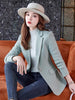 Winter Women Houndstooth Blazer Slim Plaid Long Sleeve Coat Lady Office Elegant Business Korea Style Suit Outerwear Warm Jacket