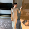 Winter Women Knitted Sweater  Long Sleeve Basic Solid Slim Midi Bodycon Dress