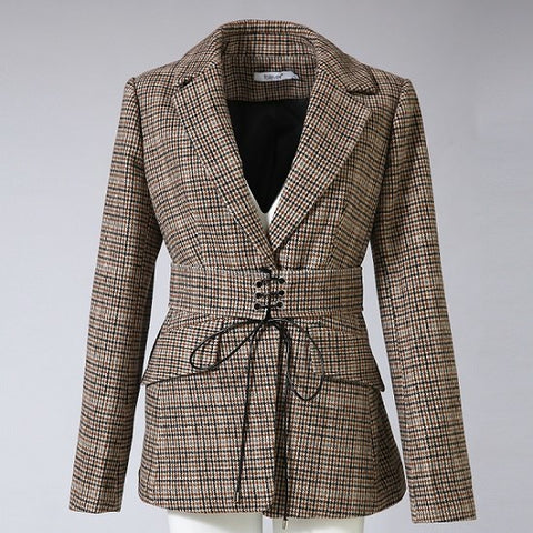Winter Women Wo Blazer Fashion Brand Vintage Houndstooth Blazer Jacket Women Casual Disassemble Belt Business Coat Talever