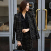 Winter v-neck Vintage woolen Office Blazer Top +mermaid Skirt Two Piece Work Sets Plaid