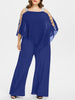 Plus Size 5XL Ladder Cut Out Overlay Jumpsuit Women Square Neck Asymmetrical Loose Fitting Fashion Jumpsuits Big Size