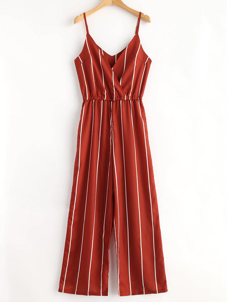 Striped Surplice Spaghetti Strap Playsuits Summer Women Jumpsuits Romper Sleeveless Strappy V Neck Party Jumpsuit Overall