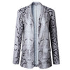 With Pockets Outerwear Slim Fit Women Blazer Turn-down Collar Long Sleeve Daily Wear Snakeskin Printed Party Open Front Shopping