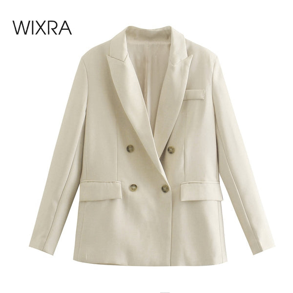 Wixra Women Casual Business Double Breasted Blazer Coat Long Sleeve Pockets Female OL Chic Tops Hot