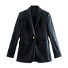 Wixra Women PU Faux Leather Blazer Turn-down Collar Single Button Jacket Coat Autumn Winter Streetwear Outerwear