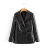 Wixra Womens PU Blazer Jackets Spring Autumn Casual Single Breasted Notched Long Sleeve Faux Leather Coat Streetwear Outerwear