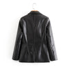 Wixra Womens PU Blazer Jackets Spring Autumn Casual Single Breasted Notched Long Sleeve Faux Leather Coat Streetwear Outerwear
