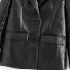 Wixra Womens PU Blazer Jackets Spring Autumn Casual Single Breasted Notched Long Sleeve Faux Leather Coat Streetwear Outerwear