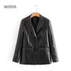 Wixra Womens PU Blazer Jackets Spring Autumn Casual Single Breasted Notched Long Sleeve Faux Leather Coat Streetwear Outerwear