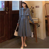 Woherb Elegant Dress Women Spring Autumn Robe Bow Lace Up Midi Long Dresses Female Casual Korean 2023 Clothing Vestidos