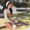 Woherb Women Fake Two Pieces Patchwork Knitted Dress Chic Korean Stretch Bodycon Dresses Female Spring Autumn Vestidos