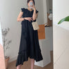 Woherb Summer  Casual Sleeveless Tank Maxi Dress Women  Ins Ruffle Patch Loose Vintage Dress Chic Robe Femme