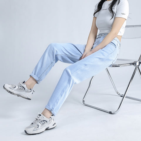 Woman 2022 Jeans Harem Pants Summer Thin Soft  Stretched Fabric Straight Elastic Waist Tencel Jeans Plus Size 3XL