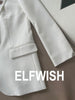 Woman 2023 White Blazer Sleeves arrow Strass Detail Front 2 buttons Heart Brooch Long Sleeved Suit Tops