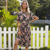 Woman 2023 Summer Dress O-Neck Flower Print Butterfly Sleeve Knee-Length платье женское Dresses Women Vestidos Elegantes Para