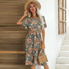 Woman 2023 Summer Dress O-Neck Flower Print Butterfly Sleeve Knee-Length платье женское Dresses Women Vestidos Elegantes Para