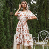 Woman 2023 Summer Dress O-Neck Flower Print Butterfly Sleeve Knee-Length платье женское Dresses Women Vestidos Elegantes Para