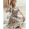 Woman 2023 Summer Dress O-Neck Flower Print Butterfly Sleeve Knee-Length платье женское Dresses Women Vestidos Elegantes Para