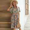 Woman 2023 Summer Dress O-Neck Flower Print Butterfly Sleeve Knee-Length платье женское Dresses Women Vestidos Elegantes Para