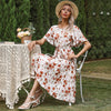 Woman 2023 Summer Dress O-Neck Flower Print Butterfly Sleeve Knee-Length платье женское Dresses Women Vestidos Elegantes Para