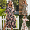 Woman 2023 Summer Dress O-Neck Flower Print Butterfly Sleeve Knee-Length платье женское Dresses Women Vestidos Elegantes Para