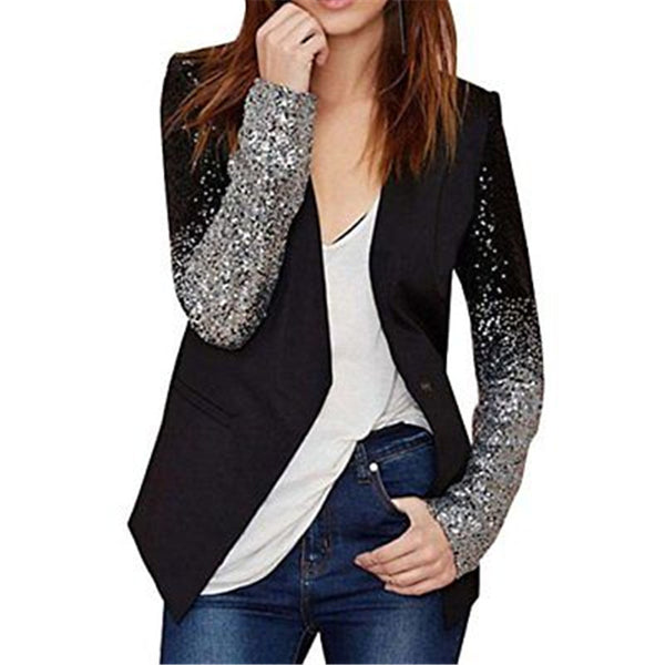Woman Blazer  Slim Long Sleeve Jacket Sequins Tops Short Cardigan Blouse Coat