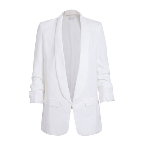 Woman Blazer Turn-down Pocket Ruched Sleeve Office Lady Coat Solid Color Slim Suit Blazers Winter Outerwear Female Clothing A1