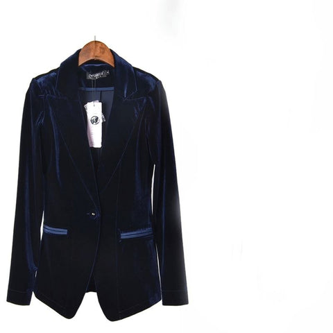 Woman Blue Velvet Suit Slim Female Velvet Blazer New Fashion Women's Casual Suit Coat Jacket Coat Jacket Single Button Jacket
