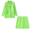 Woman Casual Green Loose Blazer Suit 2023 Spring High Street Matching Sets Ladies Elegant High Waisted A-Line Mini Skirt Sets