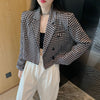 Woman Causal Plaid Short Blazer Houndstooth Jacket