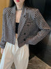 Woman Causal Plaid Short Blazer Houndstooth Jacket