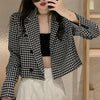 Woman Causal Plaid Short Blazer Houndstooth Jacket