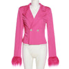 Woman Clothes Feather Patchwork Long Sleeve Slim Blazers Streetwear Elegant Women Rose Red Slim Two Buttons Suits Female