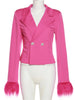 Woman Clothes Feather Patchwork Long Sleeve Slim Blazers Streetwear Elegant Women Rose Red Slim Two Buttons Suits Female