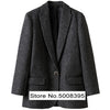 Woman Dark Grey Houndstooth Wool Blend Blazer Single Button Long Sleeves Suit