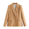 Woman Elegant Camel Slim Double Breasted Blazer 2023 Autumn Female Chic Basic Solid Soft Blazers Ladies High Street Outwear