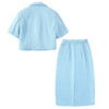Woman Elegant Light Blue Slim Tweed Blazer Suit 2023 Spring France High Wisted Midi Skirt Suits Ladies Sweet Matching Sets