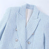 Woman Elegant Light Blue Tweed Blazers 2023 Autumn Female Texture Double Breasted Blazers Jacket Ladies High Street Warm Outwear