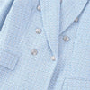 Woman Elegant Light Blue Tweed Blazers 2023 Autumn Female Texture Double Breasted Blazers Jacket Ladies High Street Warm Outwear