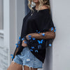 Woman Elegant Mesh Patchwork Blouse Long Sleeve Blouse Black Lace Transparent Butterfly Pullover Streetwear Shirts