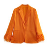 Woman Elegant Orange Fur Patchwork Blazer 2023 Spring Chic Female Solid Button Blazers Ladies High Street Straight Blazers
