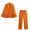 Woman Elegant Orange Fur Patchwork Blazer 2023 Spring Chic Female Solid Button Blazers Ladies High Street Straight Blazers