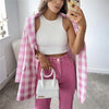 Woman Elegant Pink Loose Cotton Plaid Blazer Suit 2022 Spring Female High Waisted Skirt Suits Ladies Streetwear Matching Sets