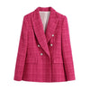 Woman Elegant Rose Red Slim Textured Blazer 2023 Autumn Chic Female Double Breasted Tweed Outwear Ladies Streetwear Blazers