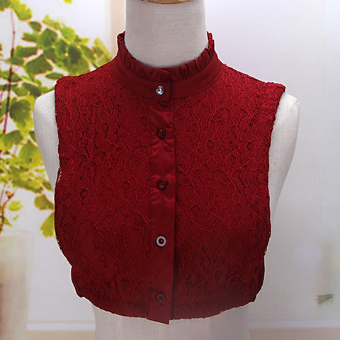 Woman Fake Collars fake collar female detachable Vest Blouse False Stand Lace hollow shirt female fake wine red sweater