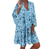 Woman Dress Beach Women Casual Mini Dress Cactus Print Ruffled Women V Neck Long Sleeve Buttons Dress Women Clothing