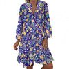 Woman Dress Beach Women Casual Mini Dress Cactus Print Ruffled Women V Neck Long Sleeve Buttons Dress Women Clothing